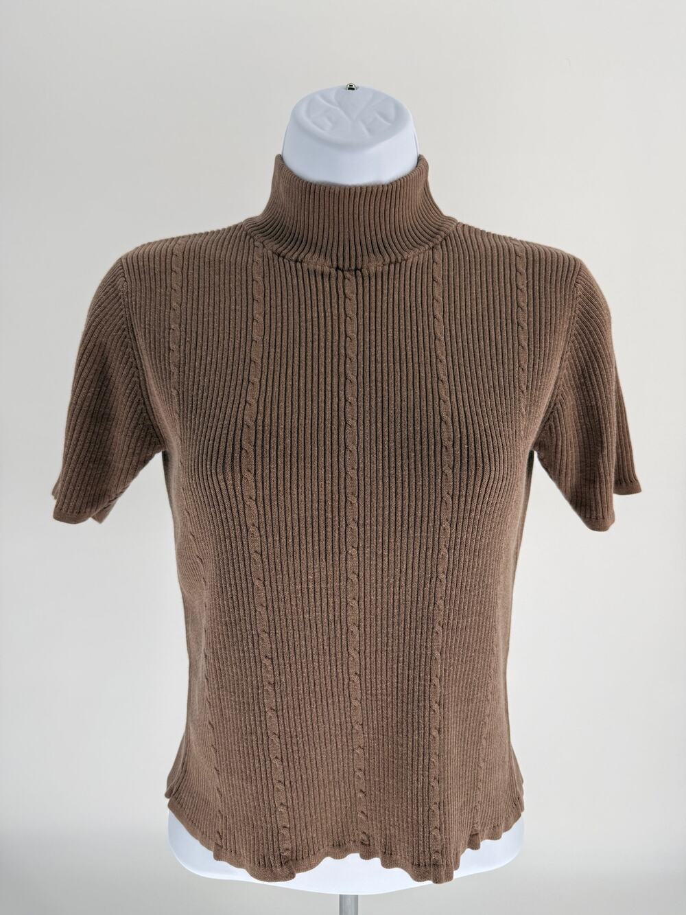Melrose Silk Studio PS Silk Cotton Rib Knit Mock Turtleneck Sweater Top Taupe